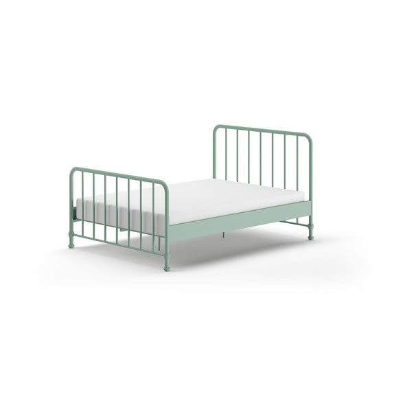 Viengulė lova iš metalo žalios spalvos su lovos grotelėmis 140x200 cm BRONXX – Vipack