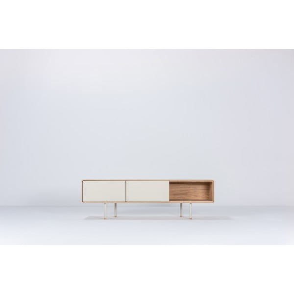 Iš ąžuolo masyvo TV spintelė baltos spalvos/natūralios spalvos 160x48 cm Fina – Gazzda-image-3