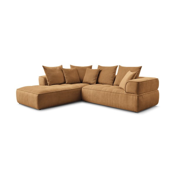 Garstyčių spalvos iš šenilinio audinio kampinė sofa (su kairiuoju kampu/„L“ formos) Whesley – Bobochic Paris-image-3