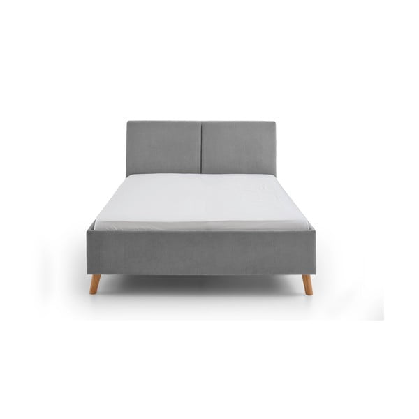 Pilkos spalvos dvigulė lova audiniu dengta su lovos grotelėmis 140x200 cm Piano – Meise Möbel-image-3