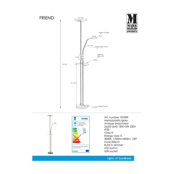 Laisvai pastatomas žalvario spalvos LED šviestuvas Markslöjd Friend Uplight-image-1