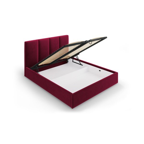 Bordo spalvos aksominė dvigulė lova Mazzini Beds Juniper, 180 x 200 cm-image-3