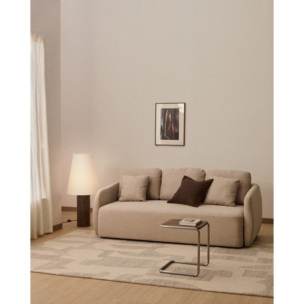 Smėlio spalvos sulankstoma sofa iš šenilinio audinio 218 cm Laira – Kave Home-image-1