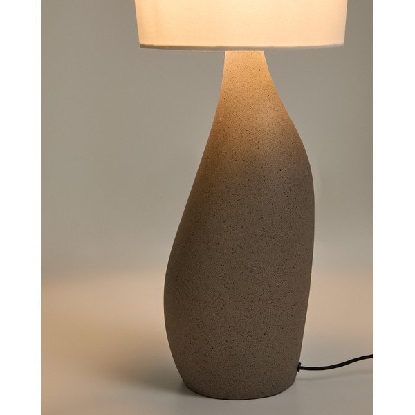 Baltos spalvos/šviesiai pilkos spalvos stalinis šviestuvas (aukštis 77 cm) su tekstiliniu gaubtu Viona – Kave Home-image-4