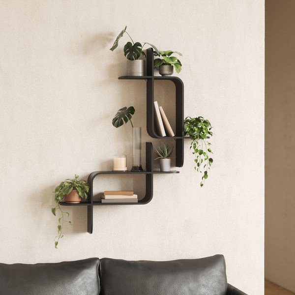 Iš kaučiukmedžio masyvo kelių aukštų sieninė lentyna juodos spalvos 62 cm Montage – Umbra-image-3