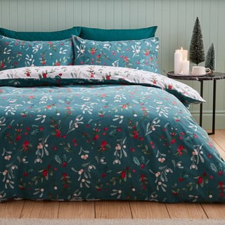 Iš flanelės viengulė patalynė baltos spalvos/žalios spalvos 135x200 cm Holly and Mistletoe – Catherine Lansfield