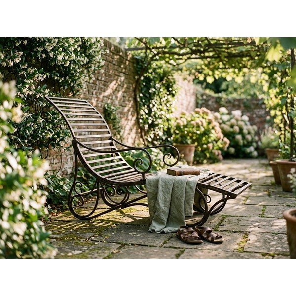 Metalinis sodo šezlongas tamsiai rudos spalvos Kuwa – Garden Pleasure-image-1