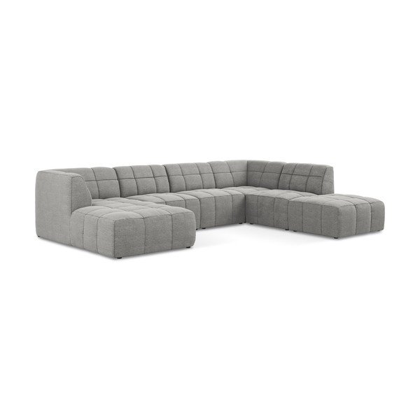 Pilkos spalvos kampinė sofa iš boucle („U“ formos) Aloha – Makamii-image-2