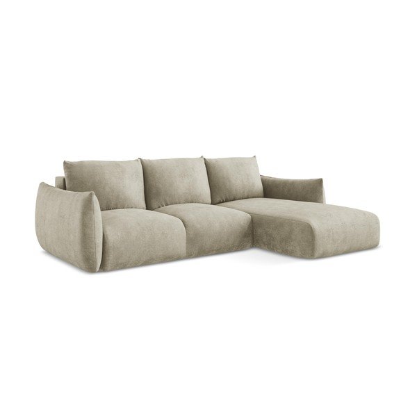 Smėlio spalvos iš šenilinio audinio sulankstoma kampinė sofa (su dešiniuoju kampu/su gultu) Leila – Makamii-image-3