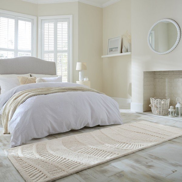 Rankų darbo baltos spalvos iš vilnos mišinio kilimas 80x230 cm Sculptured Wave – Flair Rugs-image-1