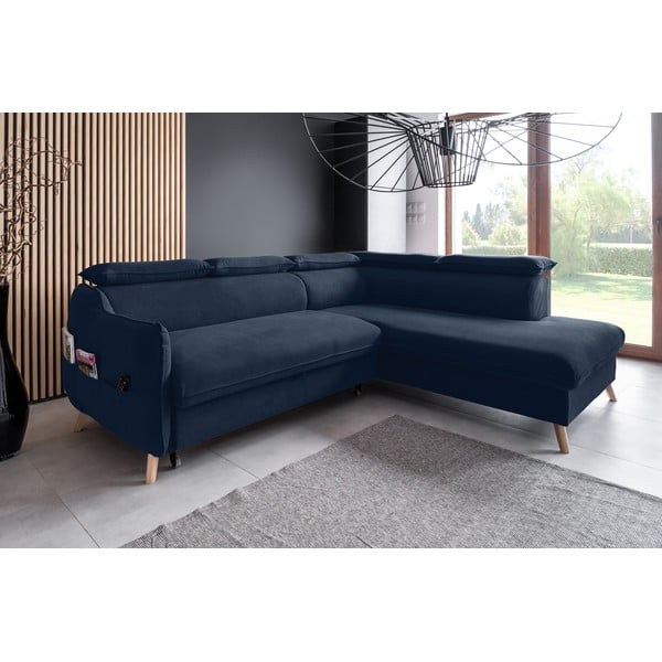 Sulankstoma kampinė sofa iš velveto tamsiai mėlynos spalvos (su dešiniuoju kampu) Sweet Harmony – Miuform-image-3