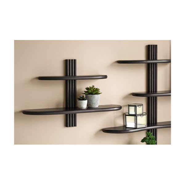 Juodos spalvos iš ąžuolo masyvo kelių aukštų sieninė lentyna 65 cm Aliano – House Nordic-image-1