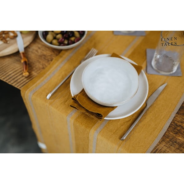 Iš lino stalo takelis 200x200 cm Amber Bronze Stripes – Linen Tales-image-3