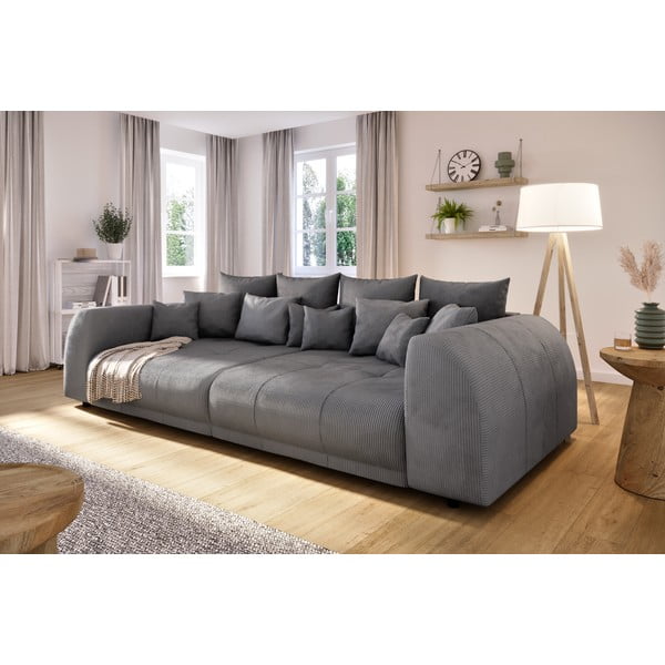 Tamsiai pilkos spalvos iš kordinio velveto sofa 310 cm Vanessa – Ropez-image-3