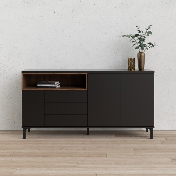 Juodos spalvos šoninė spintelė 176x90x49 cm Roomers – Tvilum-image-1