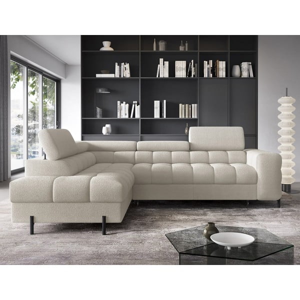 Kreminės spalvos iš boucle sulankstoma/su sandėliavimo vieta kampinė sofa (su kairiuoju kampu/„L“ formos) Ferucce – ELTAP-image-1