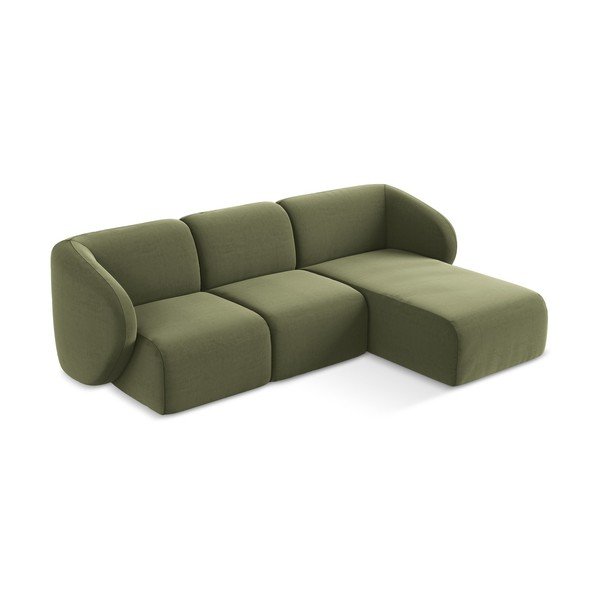 Žalios spalvos kampinė sofa iš velveto (su dešiniuoju kampu/su gultu) Lani – Makamii-image-2