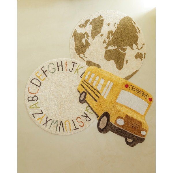 Skalbiamas/rankų darbo ochros spalvos iš medvilnės vaikiškas kilimas 90x130 cm School Bus – Lorena Canals-image-1