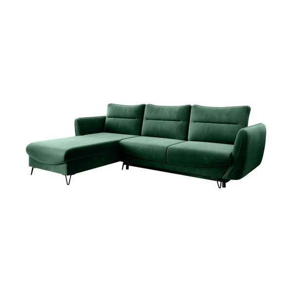 Žalios spalvos iš velveto sulankstoma/su sandėliavimo vieta kampinė sofa (su kairiuoju kampu/su gultu) Silva – ELTAP