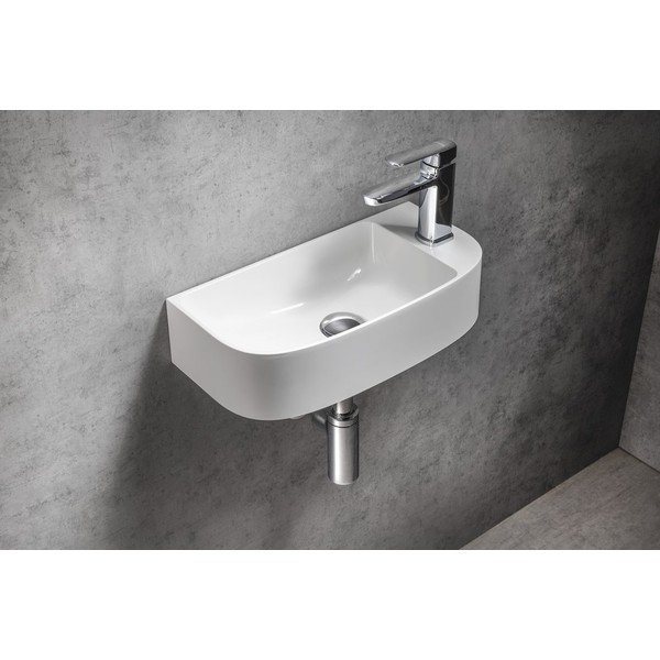 Iš mineralinio kompozito maža kriauklė baltos spalvos 44x22 cm Alga – Sapho-image-1
