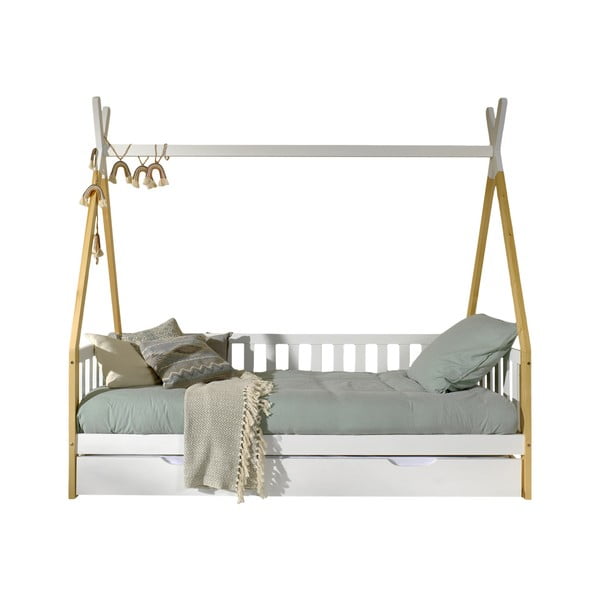 Naminė iš pušies masyvo vaikiška lova baltos spalvos su sandėliavimo vieta 90x200 cm TIPI – Vipack
