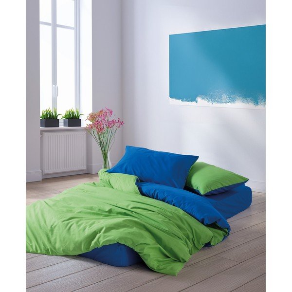 Žalios spalvos/mėlynos spalvos iš ranforce medvilnės dvigulė/itin ilga patalynė su paklode/4 dalių 200x220 cm Sage – Mijolnir-image-4