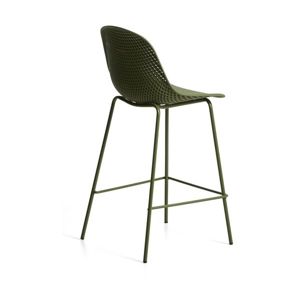 Žalios spalvos metalinė/plastikinė sodo baro taburetė Quinby – Kave Home-image-4