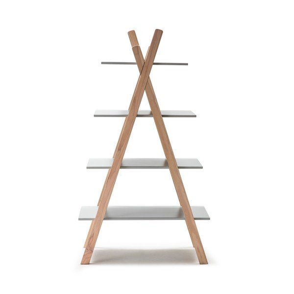 Vaikiška knygų spinta su pilkomis lentynomis ir pušies medienos konstrukcija Marckeric Elisa-image-3