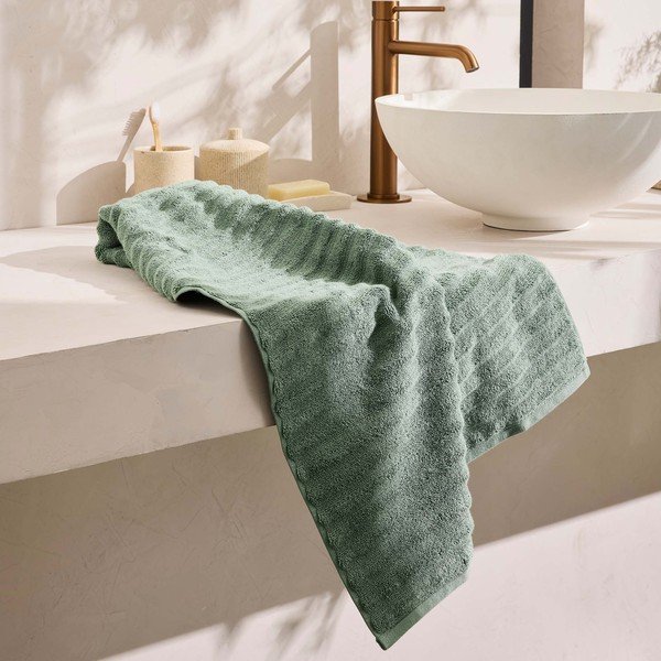 Žalios spalvos iš frote audinio iš medvilnės rankšluostis 50x90 cm Maya – douceur d'intérieur-image-3