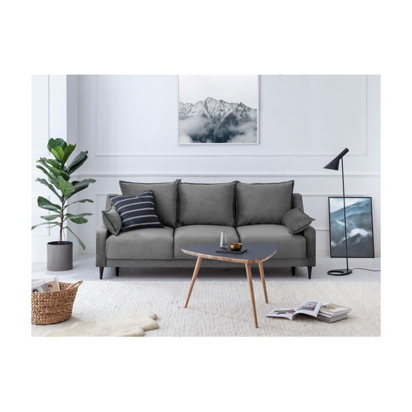 Pilka aksominė sofa-lova su patalynės dėže Mazzini Sofas Freesia, 215 cm-image-4