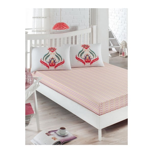 Baltos elastinės paklodės ir 2 užvalkalų komplektas dvivietei lovai Poppy, 160 x 200 cm
