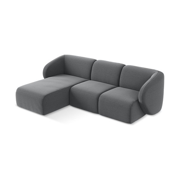 Pilkos spalvos kampinė sofa iš velveto (su kairiuoju kampu/su gultu) Lani – Makamii-image-2