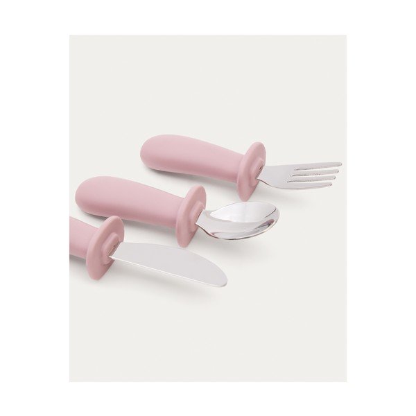 Rožinės spalvos plastikiniai/iš silikono vaikiški stalo įrankiai 3 vnt. Lili – Kave Home-image-4