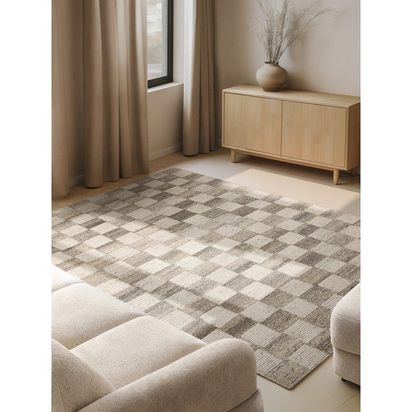 Rankų darbo kreminės spalvos iš vilnos kilimas 80x150 cm Boho 1.0 Quadra – Vikosa-image-1