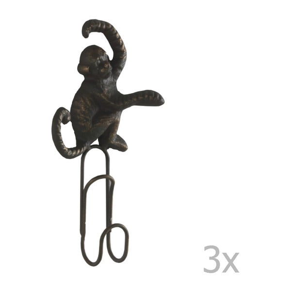 3 tamsiai pilkų metalinių sieninių pakabų rinkinys "Geese Monkey