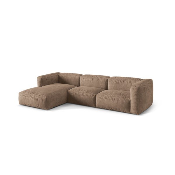 Šviesiai rudos spalvos iš velveto modulinė kampinė sofa (su kairiuoju kampu/su gultu) Martina – Micadoni -image-3