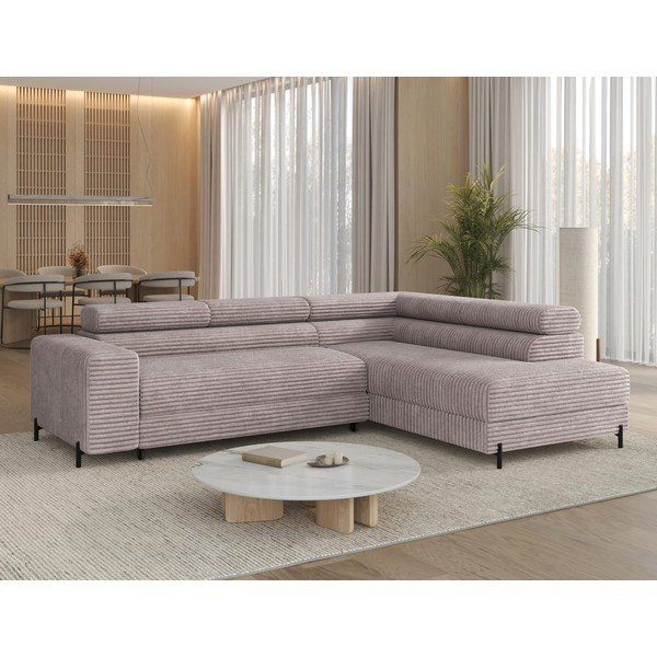 Pilkos spalvos kampinė sofa iš kordinio velveto (su dešiniuoju kampu/„L“ formos) Colesio – ELTAP-image-1