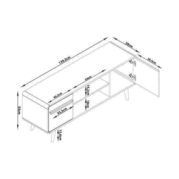 Juodos spalvos ąžuolinis TV staliukas 140x53 cm Chantal - Støraa-image-4