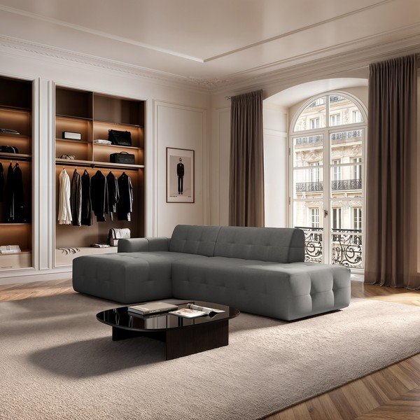 Pilkos spalvos iš velveto kampinė sofa (su kairiuoju kampu/su gultu) Tuil – Rodier-image-1