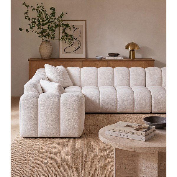 Kreminės spalvos iš šenilinio audinio kampinė sofa (su kairiuoju kampu/„U“ formos) Treno – Cosmopolitan Design-image-3