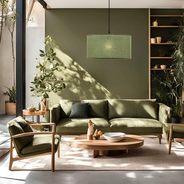 Žalios spalvos kabantis šviestuvas ø 40 cm su tekstiliniu gaubtu Shanti – Candellux Lighting-image-1