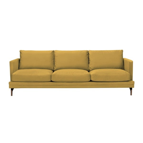 "Windsor & Co Sofos Jupiter" geltonos spalvos trijų vietų sofa su auksiniu sofos pagrindu