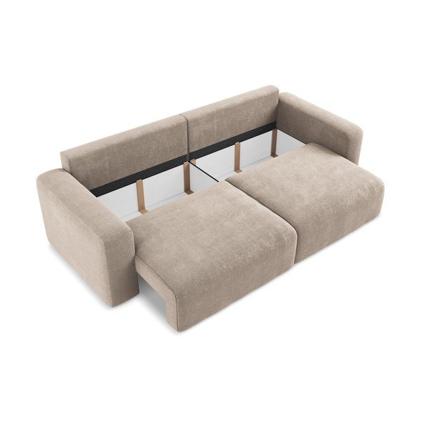 Smėlio spalvos sulankstoma/su sandėliavimo vieta sofa iš šenilinio audinio 252 cm Kona – Makamii-image-4