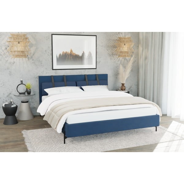 Dvigulė lova tamsiai mėlynos spalvos audiniu dengta su lovos grotelėmis 180x200 cm Tulsa – Ropez-image-2