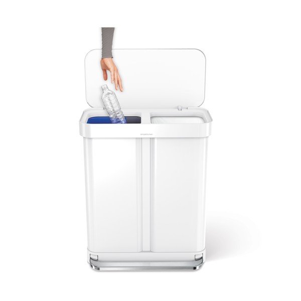 Baltos spalvos iš plieno šiukšliadėžė 34+24 l rūšiavimui/su pedalu Dual – simplehuman-image-3