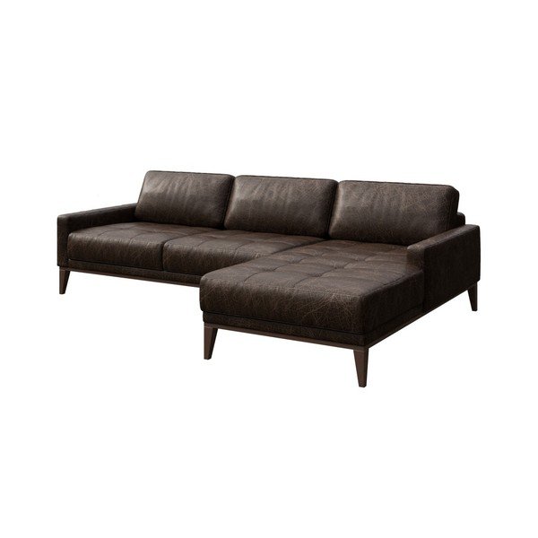 Tamsiai ruda odinė kampinė sofa MESONICA Musso Tufted, dešinysis kampas-image-2