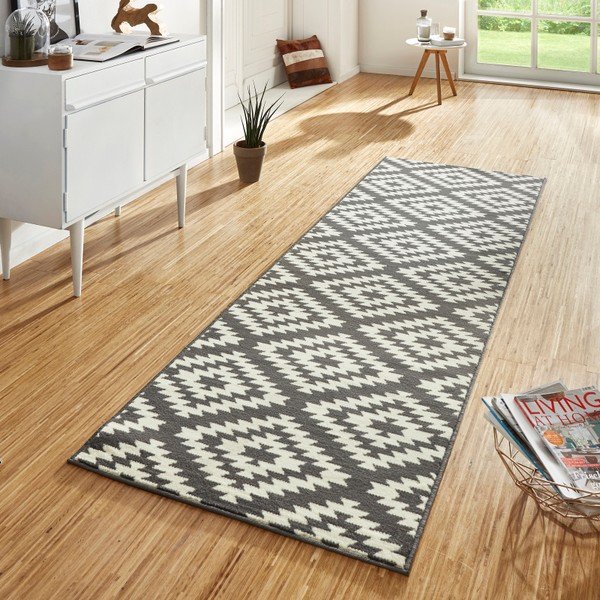 Pilkas kilimas su baltomis detalėmis Hanse Home Basic Nordic,, 80 x 350 cm-image-1