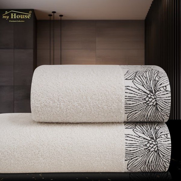 Dramblio kaulo spalvos iš frote audinio iš medvilnės rankšluostis 50x100 cm Valencia – My House-image-1