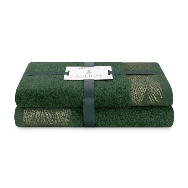 Vonios rankšluosčių rinkiniai iš medvilnės audinio žalios spalvos 2 vnt. Allium – AmeliaHome