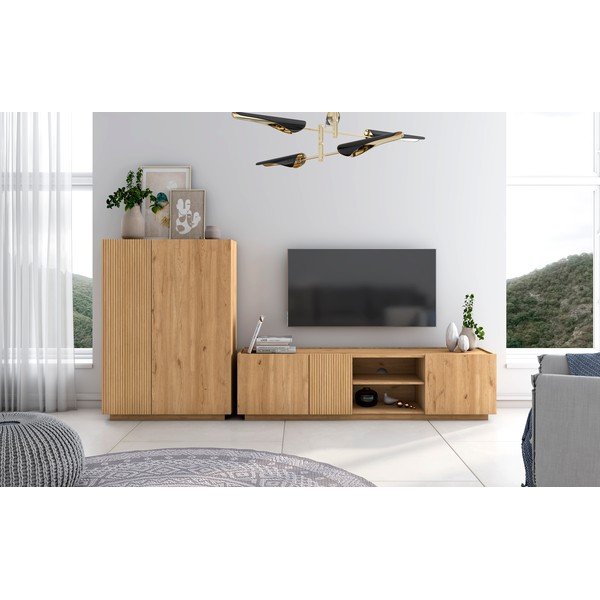 Natūralios spalvos ąžuolo dekoro TV staliukas 180x48 cm Rayana - Marckeric-image-1